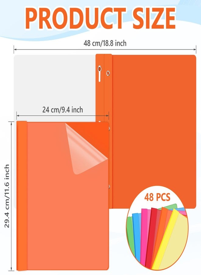 Feifeiya 48 Pack Plastic Report Covers with 3 Prongs Presentation Folders Bulk, 100 Sheet Capacity, Clear Front Report Covers for Presentation Document Paper School Office Supplies (Bright Colors) - Image 2