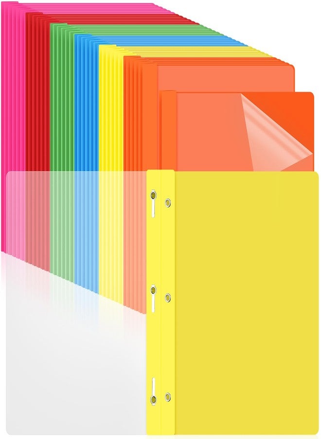 Feifeiya 48 Pack Plastic Report Covers with 3 Prongs Presentation Folders Bulk, 100 Sheet Capacity, Clear Front Report Covers for Presentation Document Paper School Office Supplies (Bright Colors) - Image 1