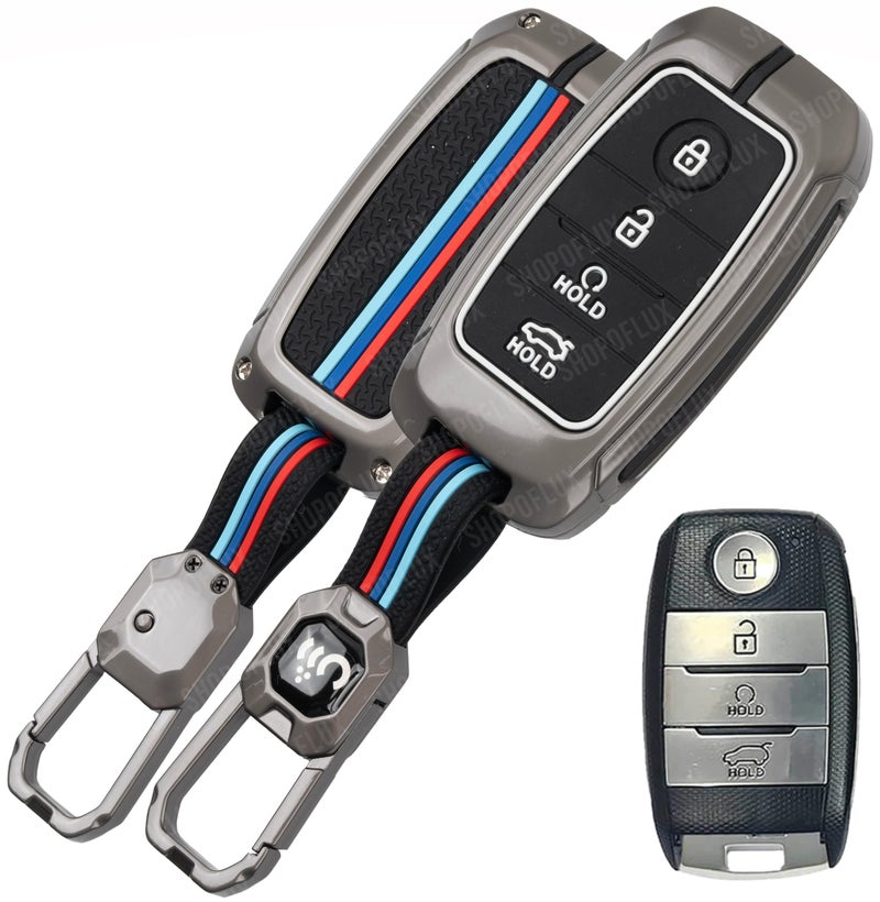 SHOPOFLUX Metal Key Cover Compatible with Kia Seltos | Sonet | Carens 4 Button Smart Key (Black) (Pack 1) - Image 1