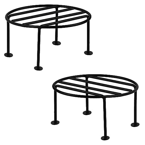 URBANMAALI Plant Round Stand Galvanised Metal Flower Pot Holder Gamla Support Corner Rack Outdoor Display Shelf for Home Garden Balcony Decoration - (Pack of 2, Black) - Image 1