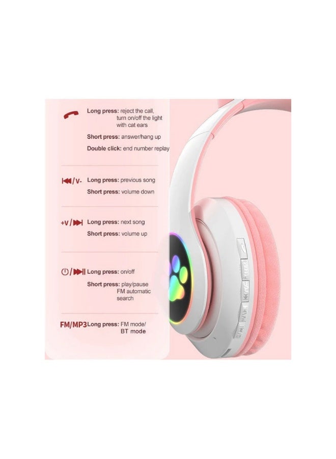 سماعات رأس موسيقية فوق الأذن بتصميم أذني قطة مضيئة باللون الوردي - Image 4