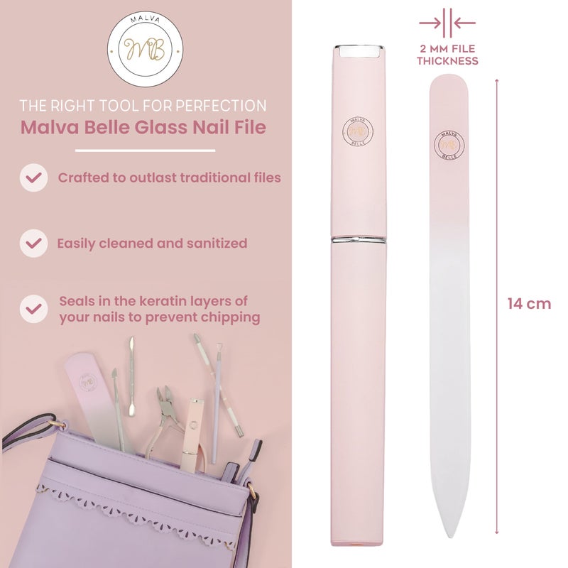 Malva Belle Best Crystal Glass Nail File for Women - File & Travel Case Set - Heavy Duty for Natural Nails, Gel - Professional Nail Shaper â€“ Nail Care Essentials - Pastel Pink 2mm - Image 2
