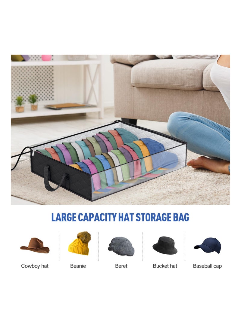 Caps Clothing Organizer, Wide Hat Storage for Various Caps  or Underwear with 2 Sturdy Handles Storage Box Holds Up to 40 Hats Foldable or 60 Underwear for Home Travel (Black, 20x16x6.7inches) - Image 2