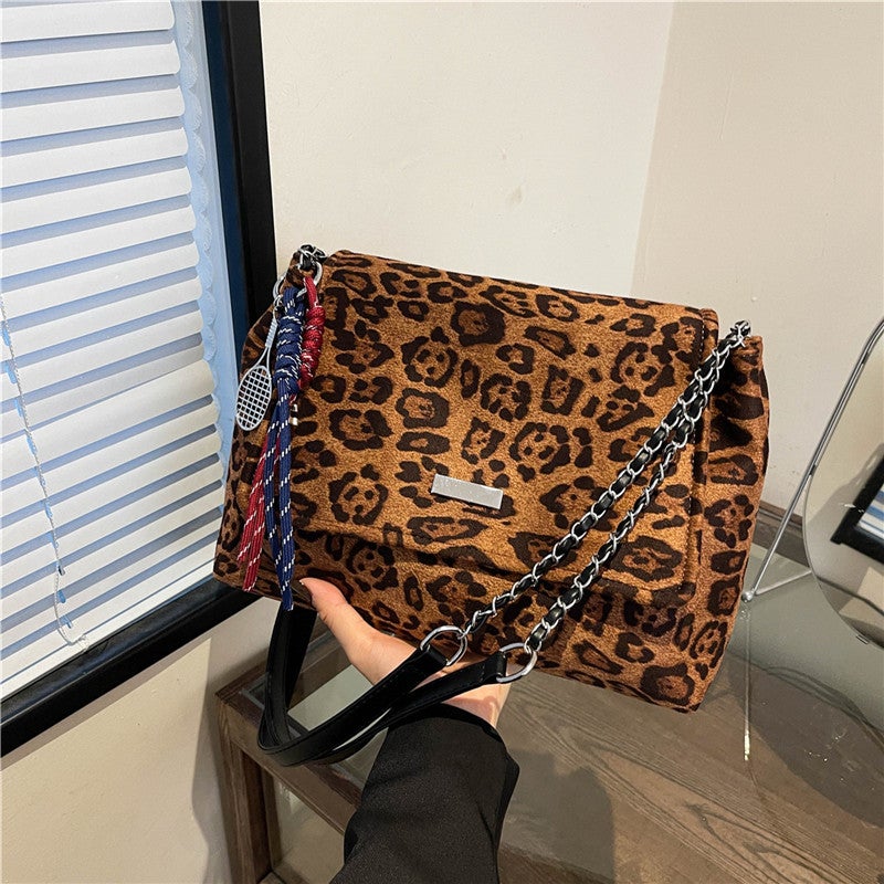 Vintage Leopard Print Commuter Tote Bag Women'S Large Capacity Fashionable Chain Shoulder Underarm Bag - Image 2