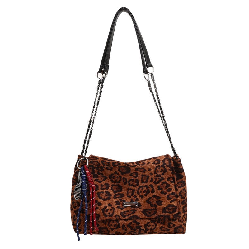 Vintage Leopard Print Commuter Tote Bag Women'S Large Capacity Fashionable Chain Shoulder Underarm Bag - Image 1