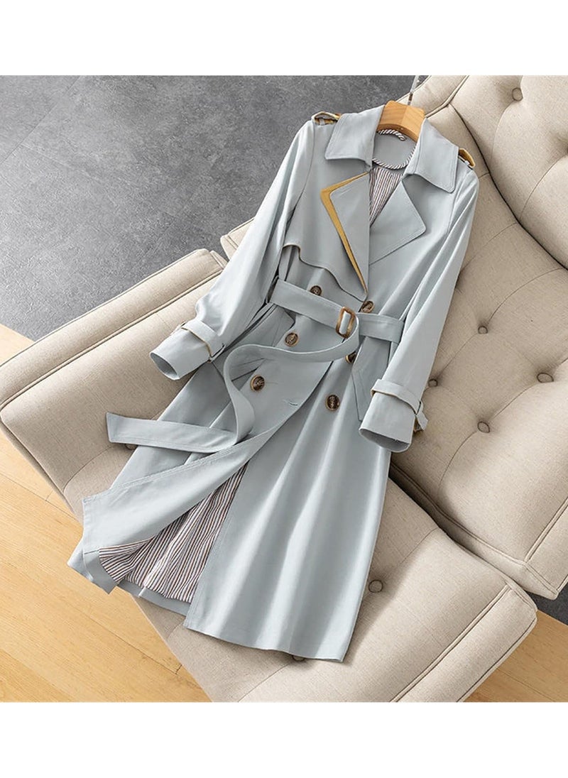 DubaiGallery - Women Trench Coats Trench Elegant Coat With Belt Autumn Winter Double Breasted Solid Cloak Korean Style Windbreaker Middle Long - Image 1