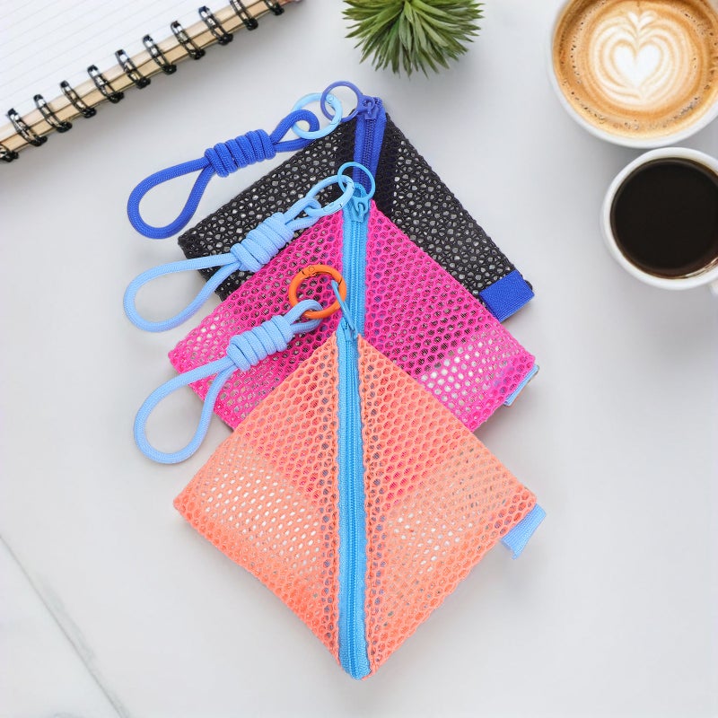3pcs Purse Portable Small Purse Mesh Wallet with Zipper Travel Storage Pouch for Makeup Cosmetics Lipsticks Headphones - Image 2