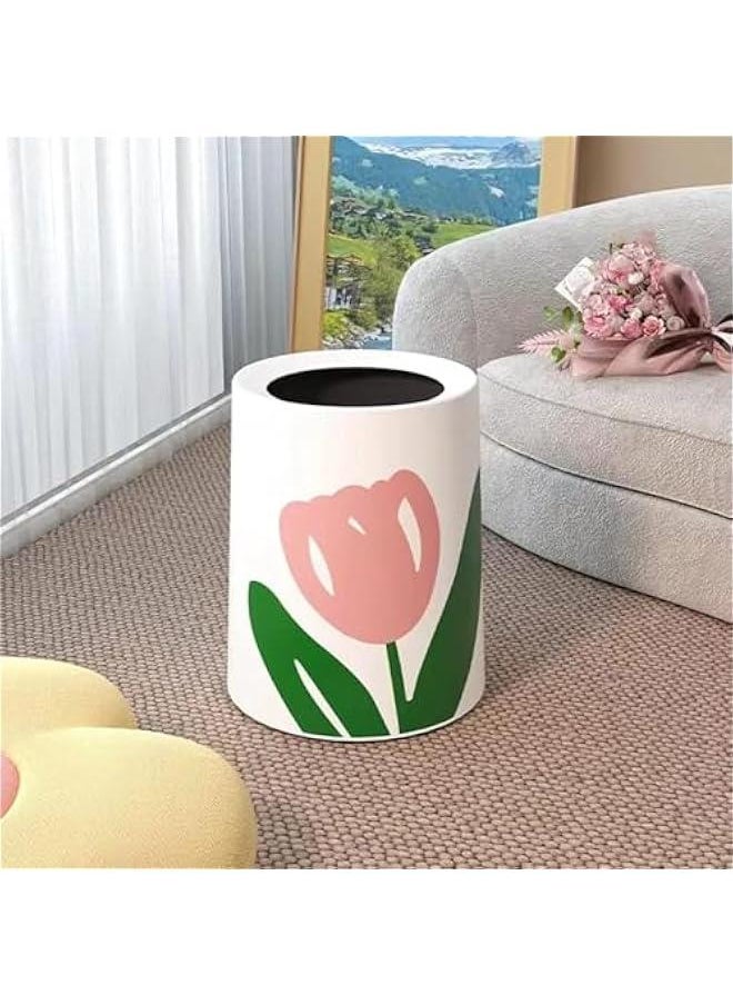 HOOKOR Large Open Top Trash Bin, Modern Style Tulips Wastebasket, White Garbage Can with Removable Plastic Bin, Decorative Trash Can for Bedroom, Bathroom, Office (Orbicular)  - Image 5