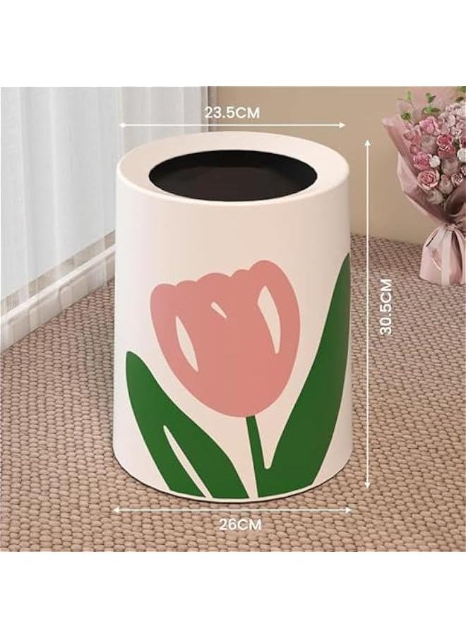 HOOKOR Large Open Top Trash Bin, Modern Style Tulips Wastebasket, White Garbage Can with Removable Plastic Bin, Decorative Trash Can for Bedroom, Bathroom, Office (Orbicular)  - Image 3
