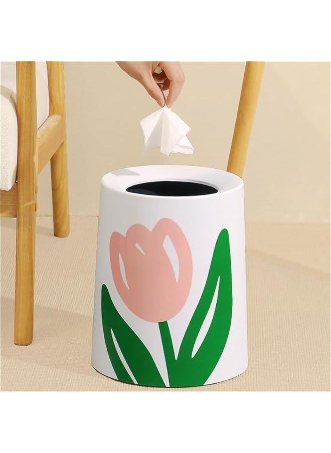 HOOKOR Large Open Top Trash Bin, Modern Style Tulips Wastebasket, White Garbage Can with Removable Plastic Bin, Decorative Trash Can for Bedroom, Bathroom, Office (Orbicular)  - Image 4