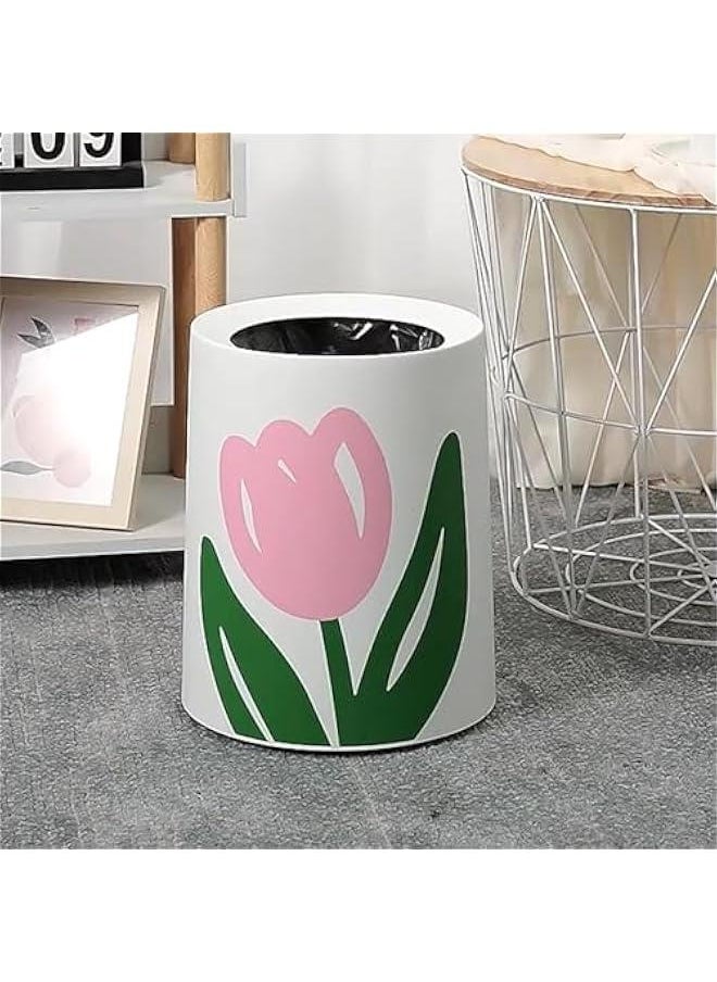 HOOKOR Large Open Top Trash Bin, Modern Style Tulips Wastebasket, White Garbage Can with Removable Plastic Bin, Decorative Trash Can for Bedroom, Bathroom, Office (Orbicular)  - Image 1