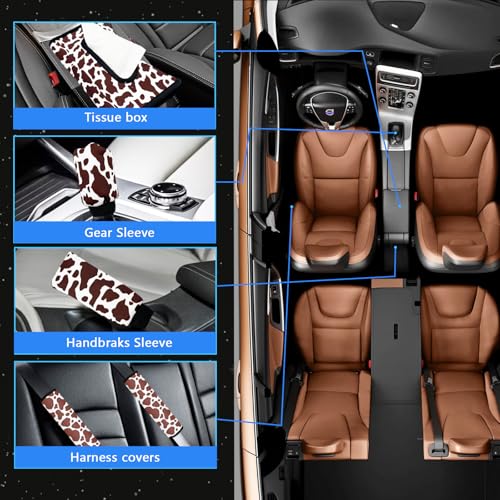 JINGSEN 29 PCS Cow Pattern Car Accessories,Including Dashboard Decoration,Rearview Mirror Decoration,Etc,Suitable for Sedans,SUVS and Other Models,Cute Car Interior Sets Suitable for Women (Brown) - Image 4