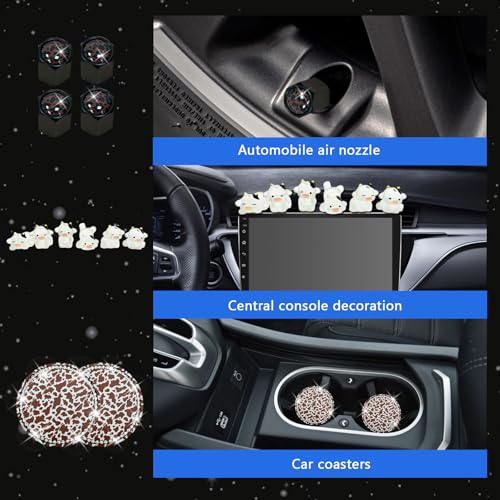 JINGSEN 29 PCS Cow Pattern Car Accessories,Including Dashboard Decoration,Rearview Mirror Decoration,Etc,Suitable for Sedans,SUVS and Other Models,Cute Car Interior Sets Suitable for Women (Brown) - Image 3