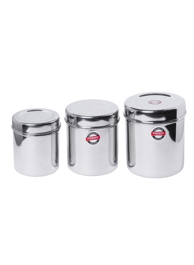EMBASSY Stainless Steel Deep Dabba/Canister - Set of 3 (300/450/750 ml; Sizes 7-9, Small) - Image 1