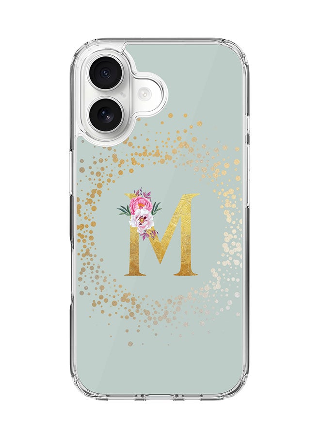 Stylizedd Classic Clear MagSafe Case for iPhone 17 , Hybrid Soft Case Flexible Edges Anti Drop TPU PC Gel Thin Transparent Cover [ Designed for iPhone 17 ] - Custom Monogram Initial Letter Floral Pattern Alphabet - M  (Light Grey )