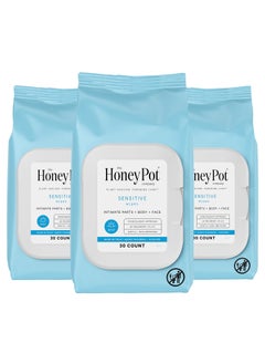 the Honey Pot company The Honey Pot Company - Feminine Wipes - Daily PH Balancing, Fragrance & Sulfate Free Wipes for Intimate Parts, Body, or Face - Hygiene Products - Sensitive 30 ct (Pack 3) 