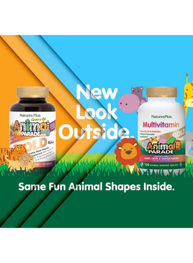 Natures Plus Animal Parade Gold Children's Multivitamin - 120 Animal-Shaped Chewable Tablets - Assorted Cherry, Orange & Grape Flavors - Vegan, Gluten Free - 60 Total Servings - Image 2