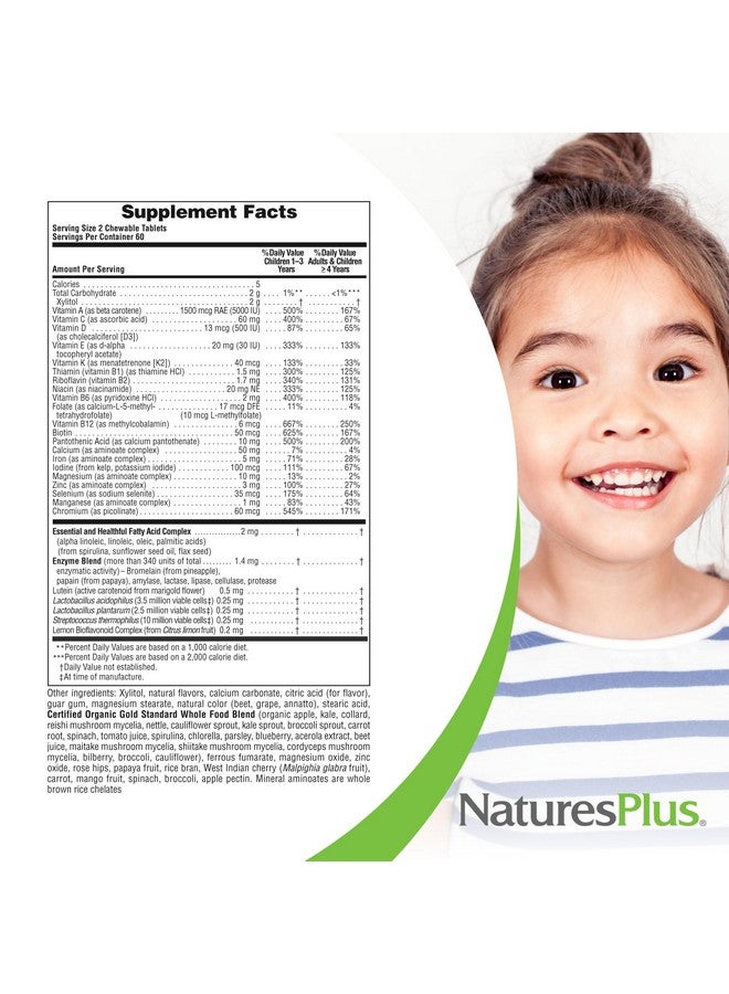 Natures Plus Animal Parade Gold Children's Multivitamin - 120 Animal-Shaped Chewable Tablets - Assorted Cherry, Orange & Grape Flavors - Vegan, Gluten Free - 60 Total Servings - Image 5