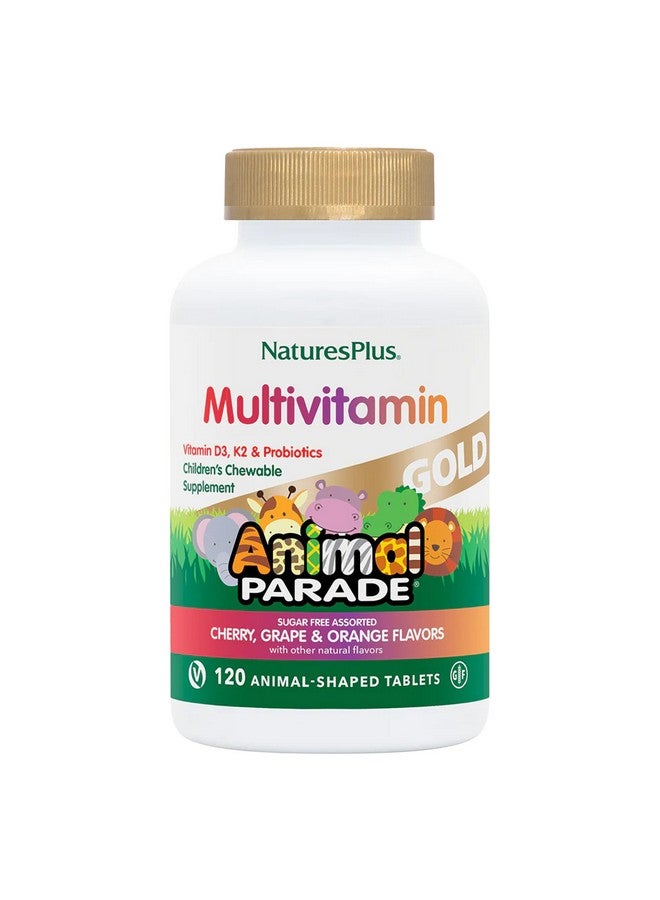 Natures Plus Animal Parade Gold Children's Multivitamin - 120 Animal-Shaped Chewable Tablets - Assorted Cherry, Orange & Grape Flavors - Vegan, Gluten Free - 60 Total Servings - Image 1