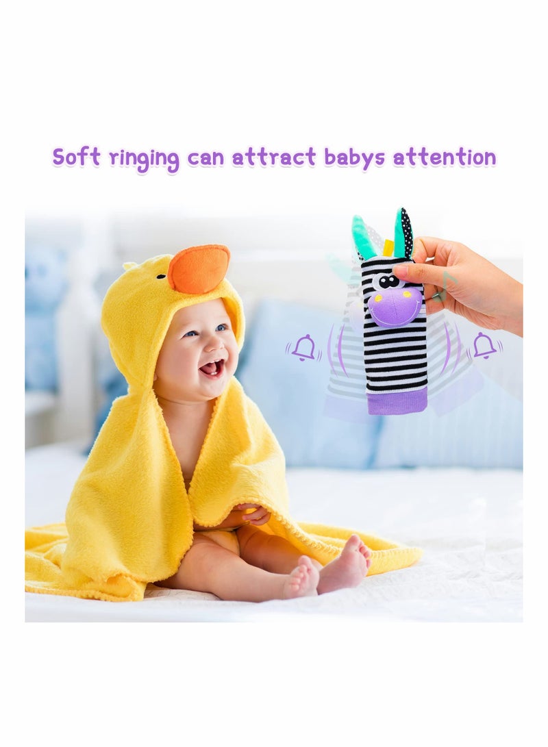 SYOSI Baby Wrist and Ankle Rattles Toys Soft Newborn Foot Finder Sock Set Hand and Feet Rattles for Babies Sensory Developmental Arm Wristband Rattle Strap Toy for 0 - 12 Months Infant Gift - Image 5