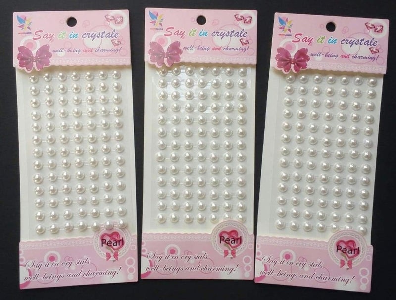 KRAFTMASTERS® Diameter Crystal Stone Finish Pearl Bead Sticker Sheet (White) - Set of 3 Sheets, self Adhesive - Image 1
