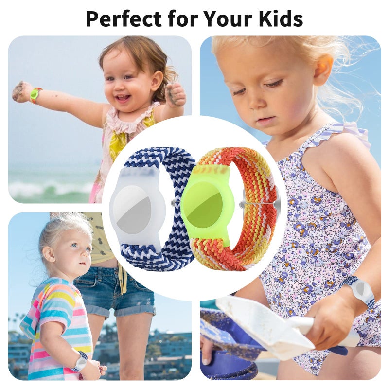 حزمة من 2 سوار أطفال لـ AirTag، سوار معصم من النايلون المплط مع حامل لمتتبع GPS لـ Apple Air Tag، سوار ساعة أمنية قابل للتعديل لمنع فقدان الأطفال - مستلزمات العودة إلى المدرسة - Image 4