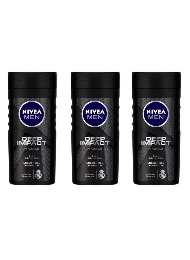 Nivea Men Body Wash Deep Impact Shower Gel For Body Face & Hair 250 Ml Each (Pack Of 3) - Image 1