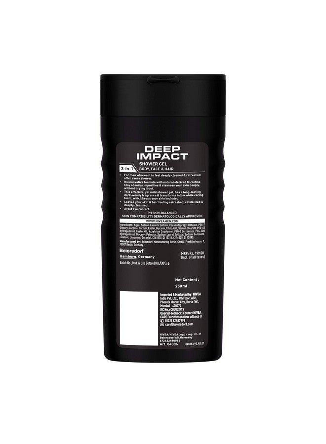 Nivea Men Body Wash Deep Impact Shower Gel For Body Face & Hair 250 Ml Each (Pack Of 3) - Image 4