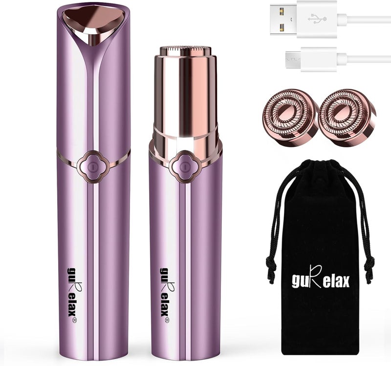 gurelax Facial Hair Removal for Women, Ladies Face Shaver(USB Rechargeable) for Chin Lip Neck Armpits and Peach Fuzz, Included 2 pc Replacement Heads - Image 1