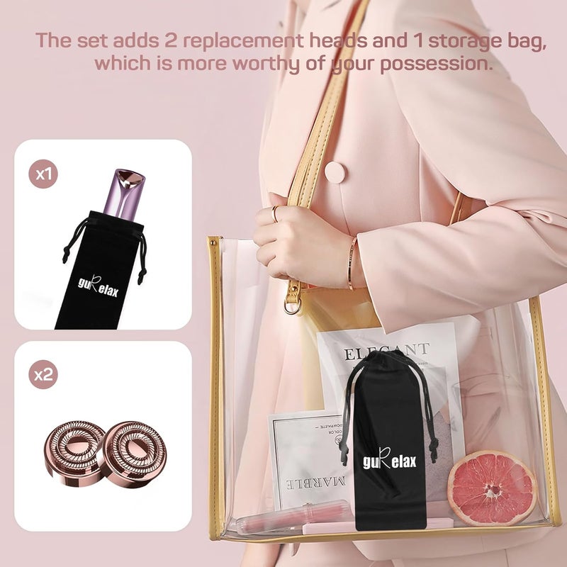 gurelax Facial Hair Removal for Women, Ladies Face Shaver(USB Rechargeable) for Chin Lip Neck Armpits and Peach Fuzz, Included 2 pc Replacement Heads - Image 4