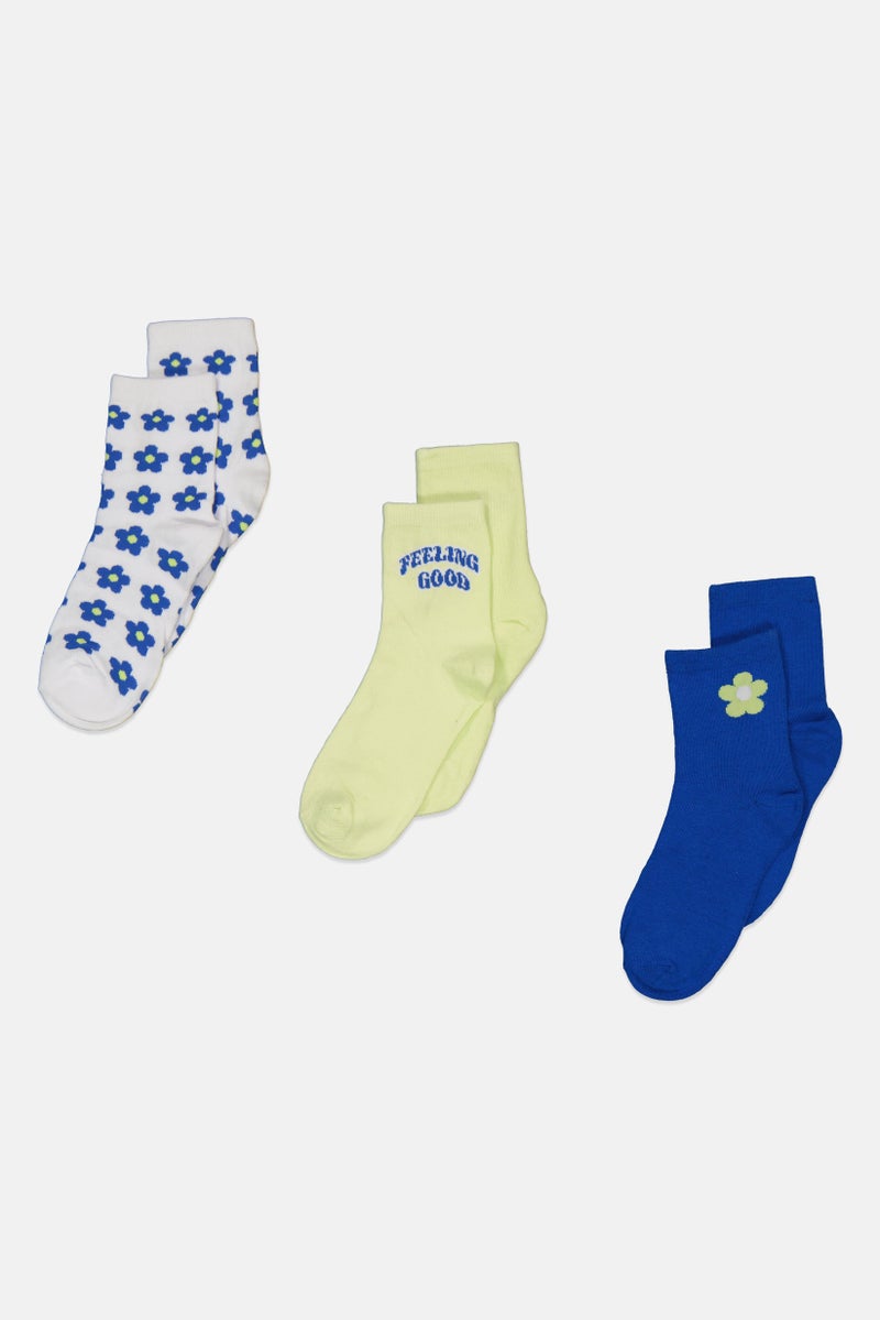Don't Call Me Jennyfer Women 3 Pair Embroidered Socks, Blue/White Combo - Image 1