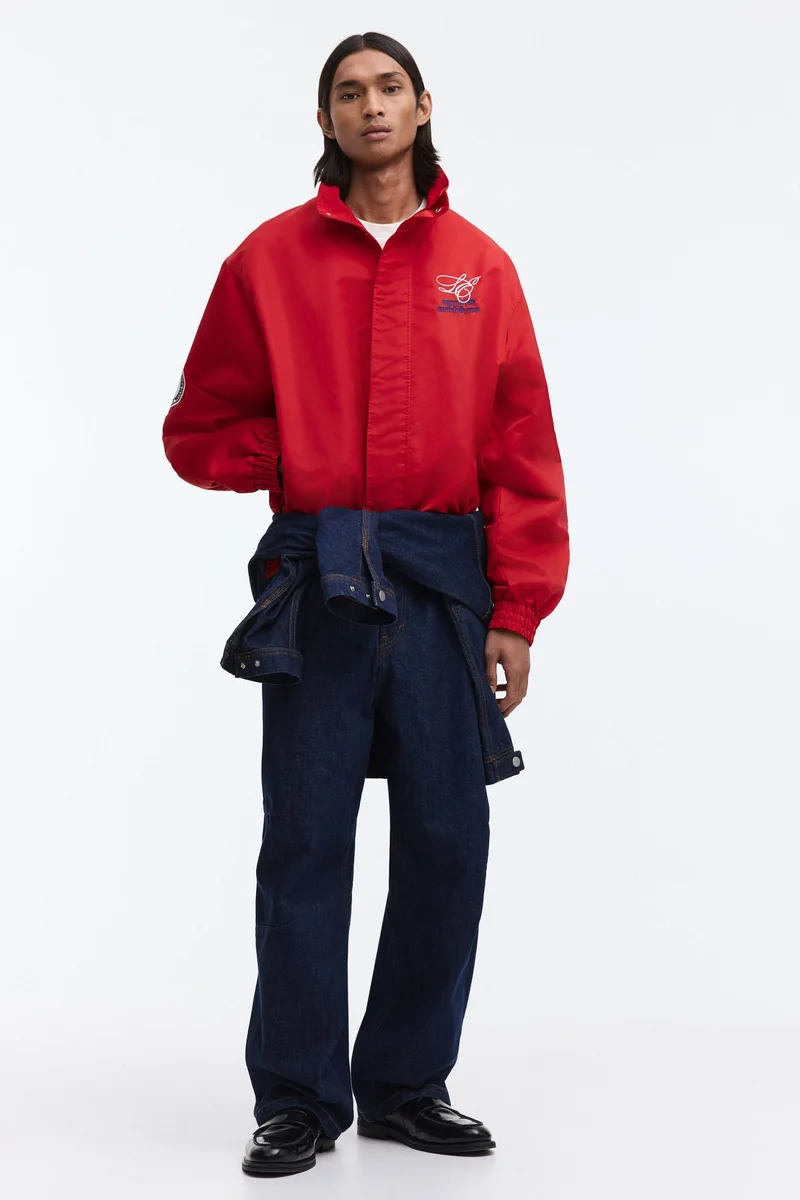 H&M Loose Fit Embroidered-motif nylon track jacket