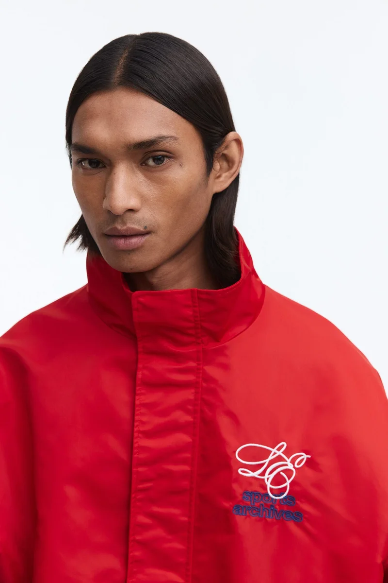 H&M Loose Fit Embroidered-motif nylon track jacket