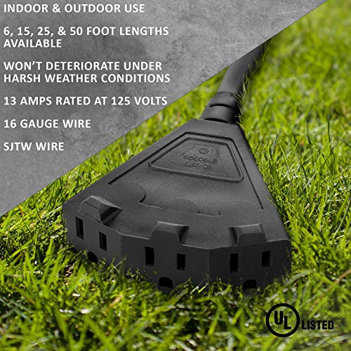 HLO Lighting Holiday Lighting Outlet 50-Foot Black Extension Cord, 3-Prong Indoor & Outdoor Splitter, Perfect for Landscape Lighting - Image 5