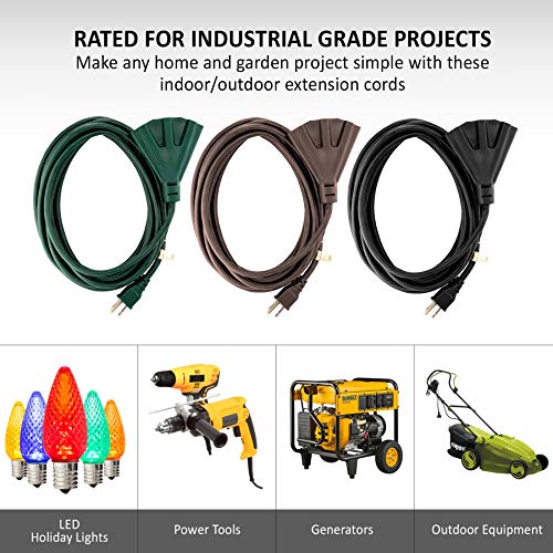 HLO Lighting Holiday Lighting Outlet 50-Foot Black Extension Cord, 3-Prong Indoor & Outdoor Splitter, Perfect for Landscape Lighting - Image 3