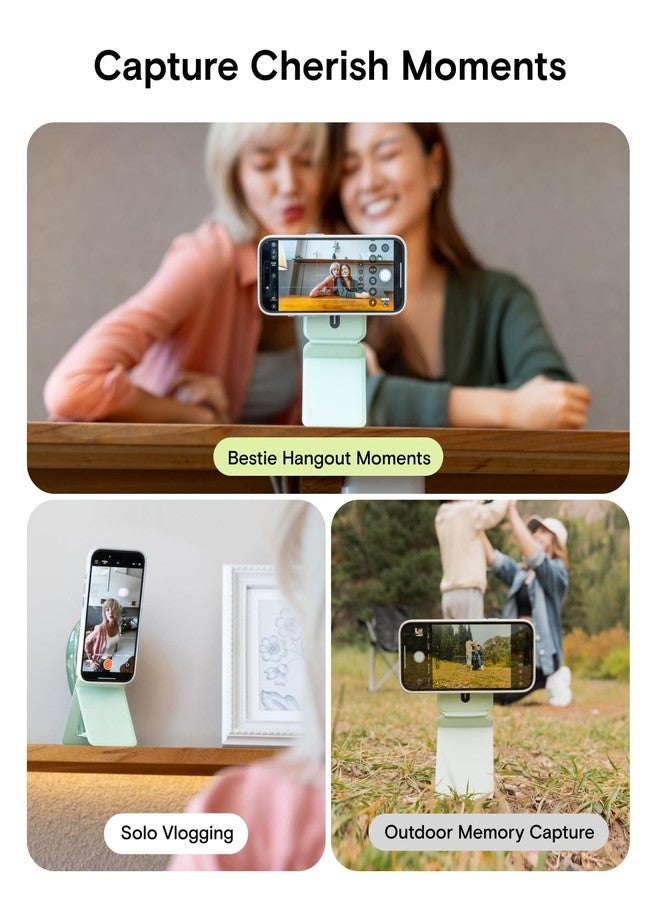MOFT Phone Stand, Magnetic Phone Tripod Stand Stain-Resistant MOVAS Leather & Angle Adjustment & Strong Magnets Tripod for iPhone 17/16/15/14/13/12 (Included Metal Ring)-Seafoam - Image 4