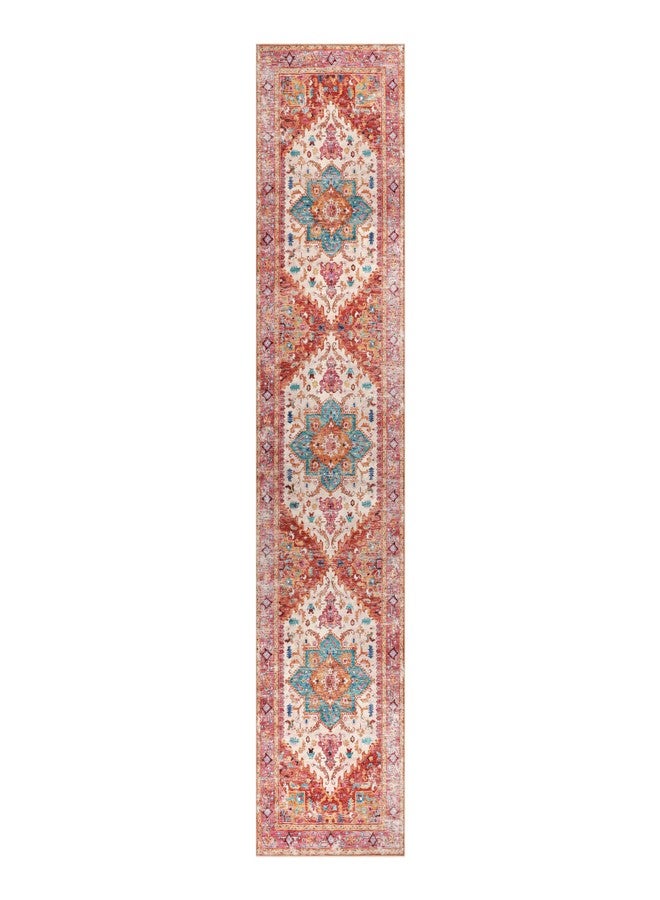 Yamaziot Washable Runner Rug, 2x8 Non-Slip Boho Vintage Hallway Rug Runner with Rubber Backing, Stain Resistant & Low Pile Faux Wool Distressed Carpet Runner for Bedroom, Kitchen, Laundry, Entrance - Image 2