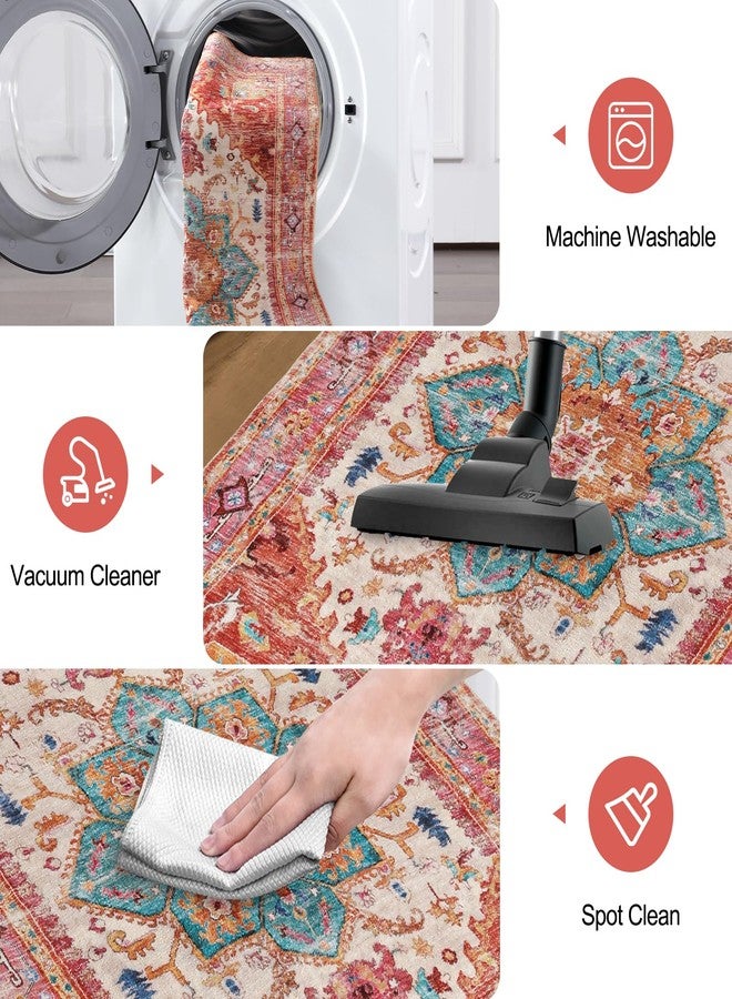 Yamaziot Washable Runner Rug, 2x8 Non-Slip Boho Vintage Hallway Rug Runner with Rubber Backing, Stain Resistant & Low Pile Faux Wool Distressed Carpet Runner for Bedroom, Kitchen, Laundry, Entrance - Image 4