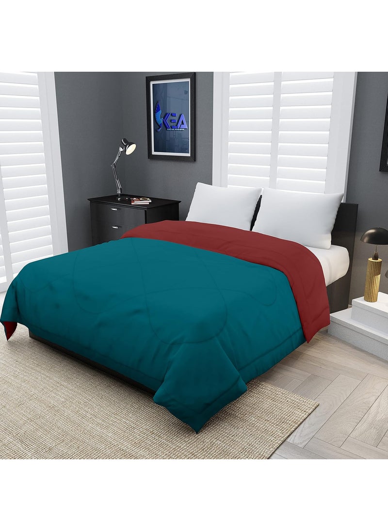 KEA KEA Microfibre Reversible Single Bed ComforterDuvet for All WeatherMaroon Cyan 250 GSMComforter Single  - Image 1