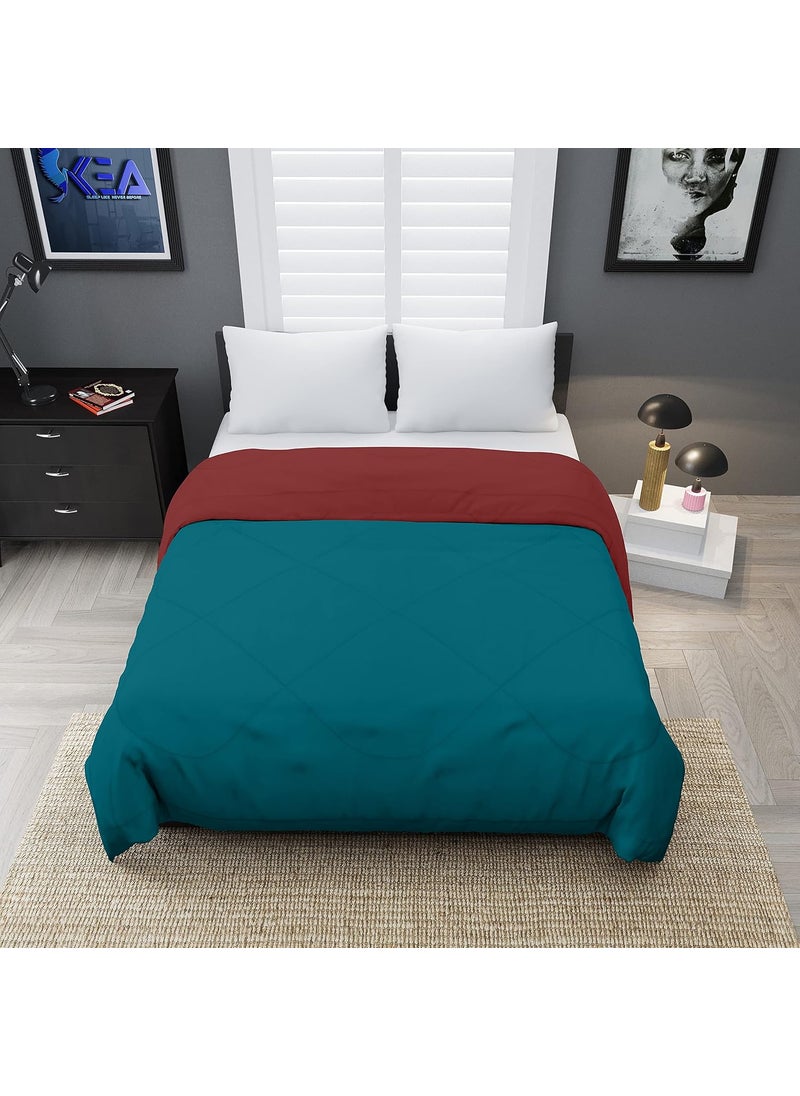 KEA KEA Microfibre Reversible Single Bed ComforterDuvet for All WeatherMaroon Cyan 250 GSMComforter Single  - Image 3