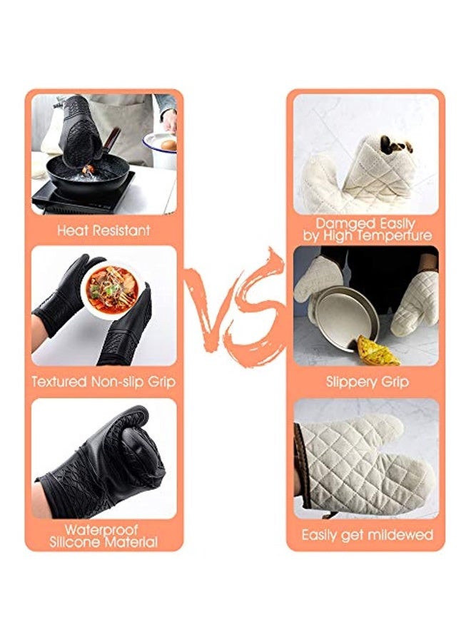 Generic Mittens Oven Silicone Gloves Oven Gloves Kitchen With Anti-Slip Coating And Heat Resistance 250 °C / 482 °F Professional Kitchen Mittens For Barbecue Cooking Baking Black  - Image 3