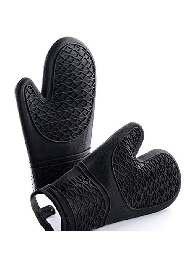 Generic Mittens Oven Silicone Gloves Oven Gloves Kitchen With Anti-Slip Coating And Heat Resistance 250 °C / 482 °F Professional Kitchen Mittens For Barbecue Cooking Baking Black  - Image 1