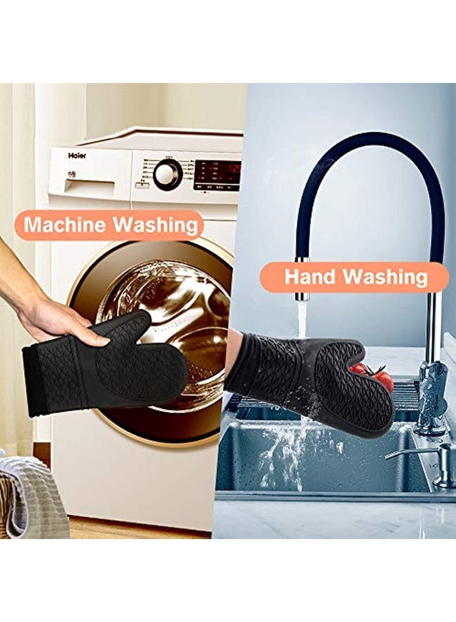Generic Mittens Oven Silicone Gloves Oven Gloves Kitchen With Anti-Slip Coating And Heat Resistance 250 °C / 482 °F Professional Kitchen Mittens For Barbecue Cooking Baking Black  - Image 5
