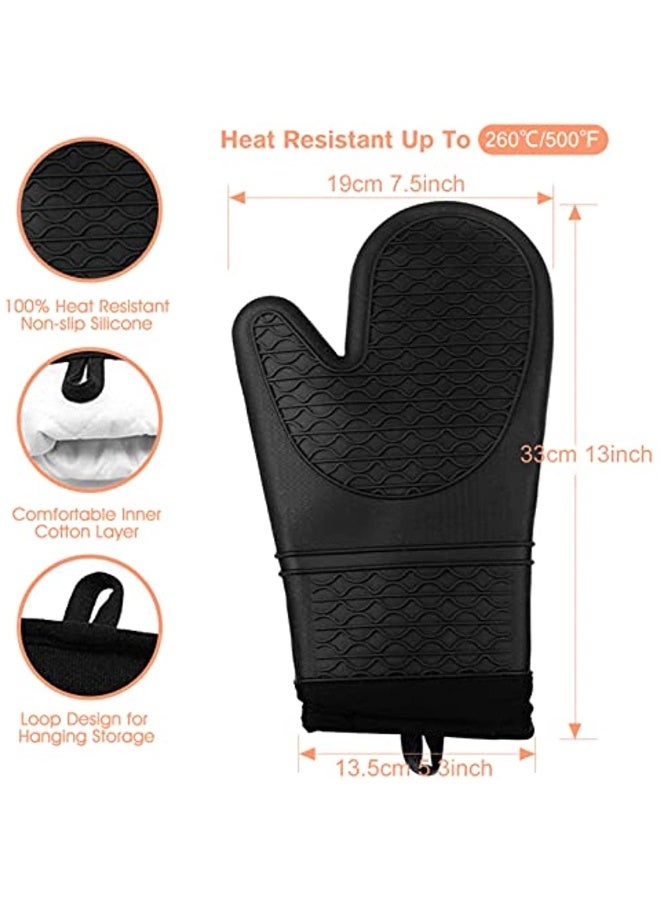Generic Mittens Oven Silicone Gloves Oven Gloves Kitchen With Anti-Slip Coating And Heat Resistance 250 °C / 482 °F Professional Kitchen Mittens For Barbecue Cooking Baking Black  - Image 2
