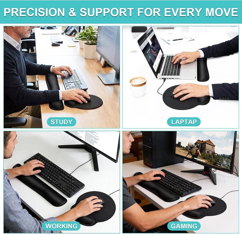 TONOS Ergonomic Mouse Pad and Keyboard Wrist Rest Set - Memory Foam Support for Comfortable Typing - Classic Black - Image 3