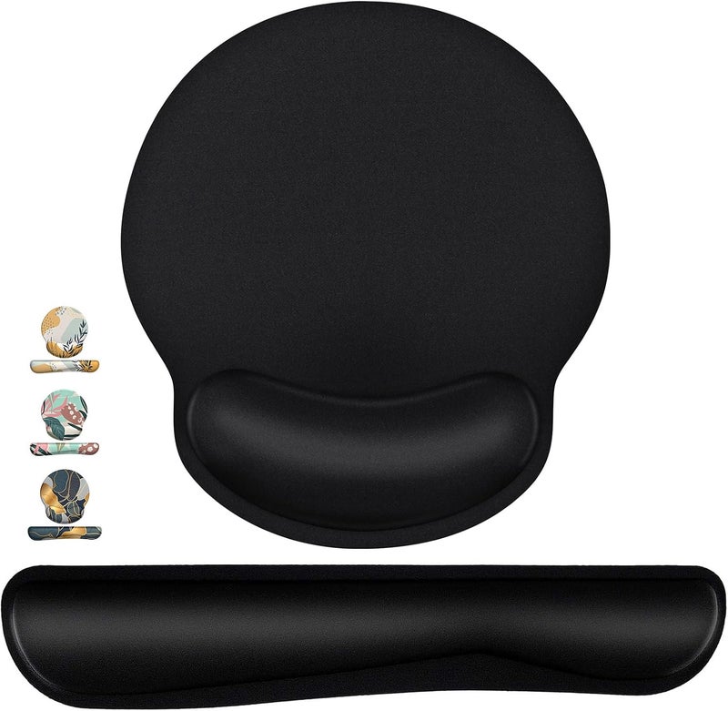 TONOS Ergonomic Mouse Pad and Keyboard Wrist Rest Set - Memory Foam Support for Comfortable Typing - Classic Black - Image 1