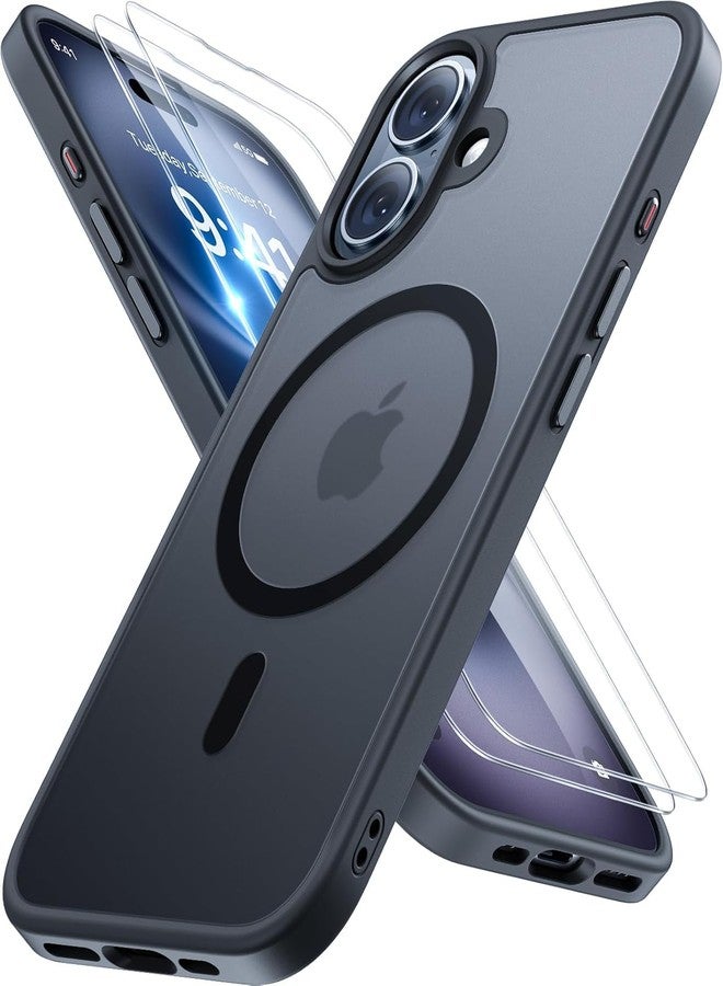 Miracase Magnetic for iPhone 16 Plus Case [with 2X Screen Protectors] [Compatible with MagSafe], Slim Thin Phone Case Military-Grade Protected for iPhone 16 Plus Cover Bumper 6.7 Inch, Black - Image 1