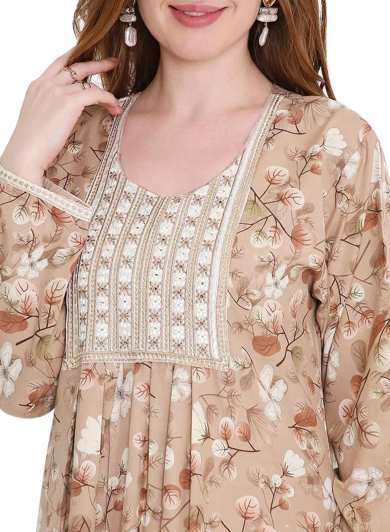 HANA & SARA classic long viscose printed farasha with elegant thread embroidery arabic kaftan jalabiya dress