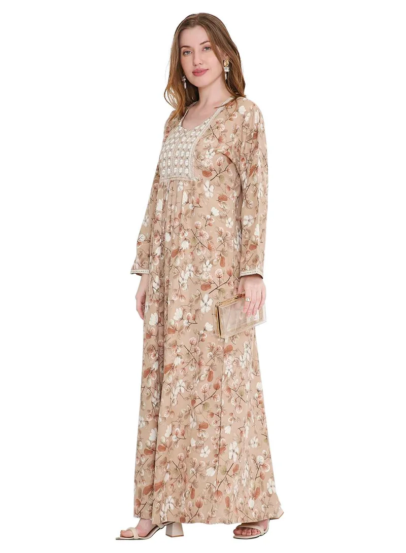 HANA & SARA classic long viscose printed farasha with elegant thread embroidery arabic kaftan jalabiya dress