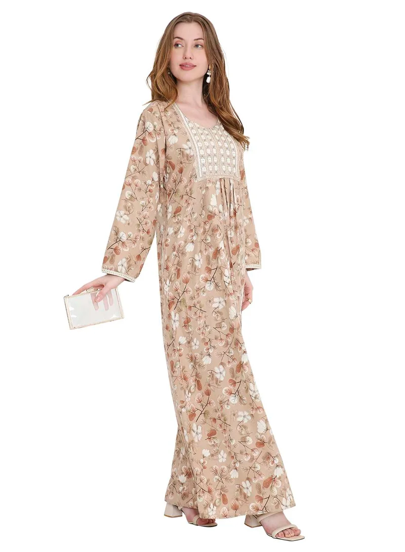 HANA & SARA classic long viscose printed farasha with elegant thread embroidery arabic kaftan jalabiya dress